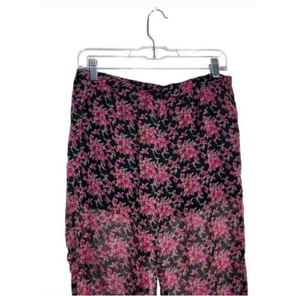 Pins & Needles Black & Pink Floral Wide Leg Pants L - Picture 3 of 6